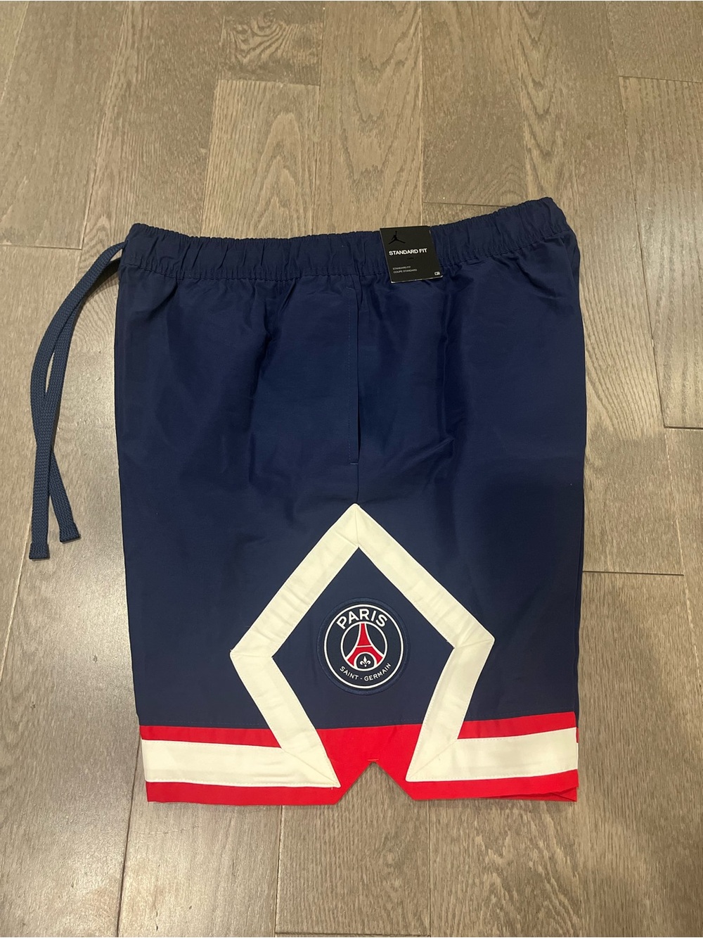 Jordan Men's Navy Blue Paris Athletic Shorts with Red and White Accents